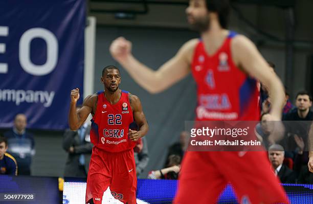Cory Higgins, #22 and Milos Teodosic, #4 of CSKA Moscow in action during the Turkish Airlines Euroleague Basketball Top 16 Round 3 game between CSKA...