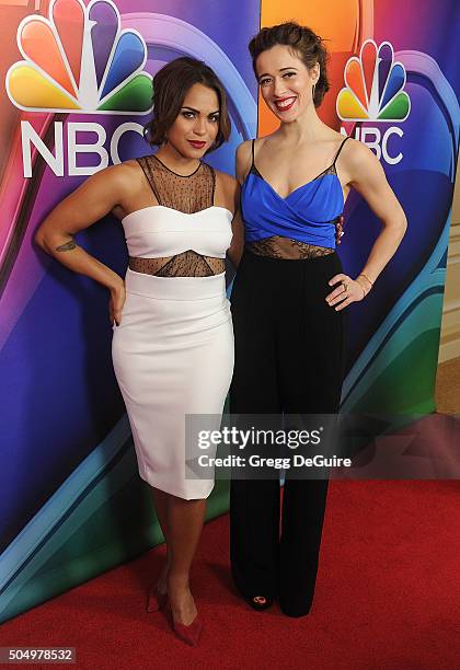 Actors Monica Raymund and Marina Squerciati arrive at the 2016 NBCUniversal Winter TCA Press Tour at Langham Hotel on January 13, 2016 in Pasadena,...