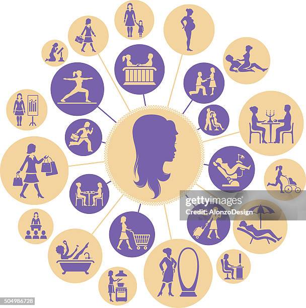 modern women's life - couple making dinner stock illustrations