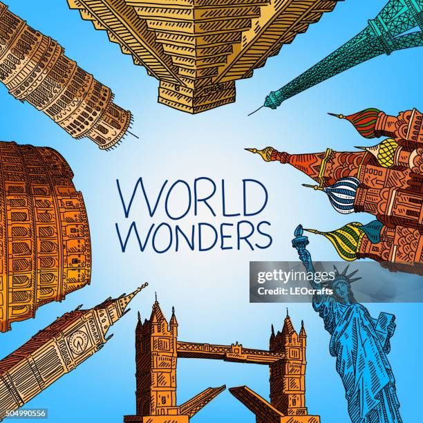 world travel concept drawing - leaning tower of pisa drawing stock illustrations