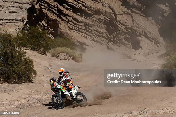 Laia Sanz of Spain riding on and for KTM 450 RALLY REPLICA KTM RACING TEAM compete on day 12 / stage eleven between La Rioja to San Juan during the...