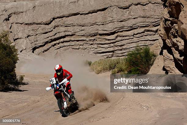 Adrien Metge of France riding on and for HONDA BRASIL competes on day 12 / stage eleven between La Rioja to San Juan during the 2016 Dakar Rally on...