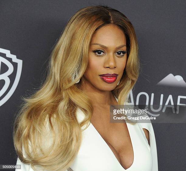 Actress Laverne Cox arrives at the 2016 InStyle And Warner Bros. 73rd Annual Golden Globe Awards Post-Party at The Beverly Hilton Hotel on January...