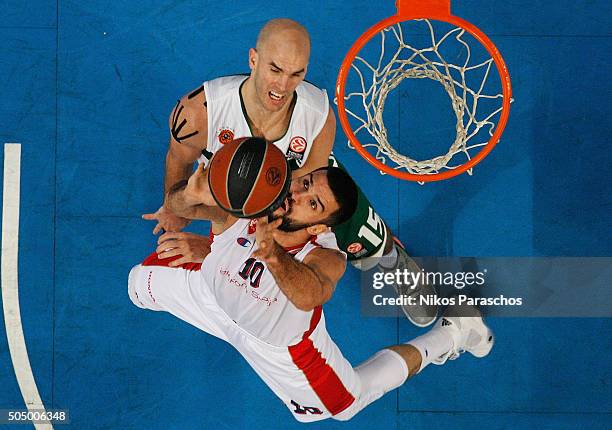 Branko Lazic, #10 of Crvena Zvezda Telekom Belgrade competes with Nick Calathes, #15 of Panathinaikos Athens during the Turkish Airlines Euroleague...