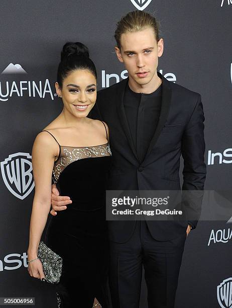 Actors Vanessa Hudgens and Austin Butler arrive at the 2016 InStyle And Warner Bros. 73rd Annual Golden Globe Awards Post-Party at The Beverly Hilton...