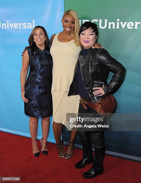 Melissa Rivers, NeNe Leakes and Margaret Cho arrive at the 2016 Winter TCA Tour - NBCUniversal Press Tour Day 2 at Langham Hotel on January 14, 2016...