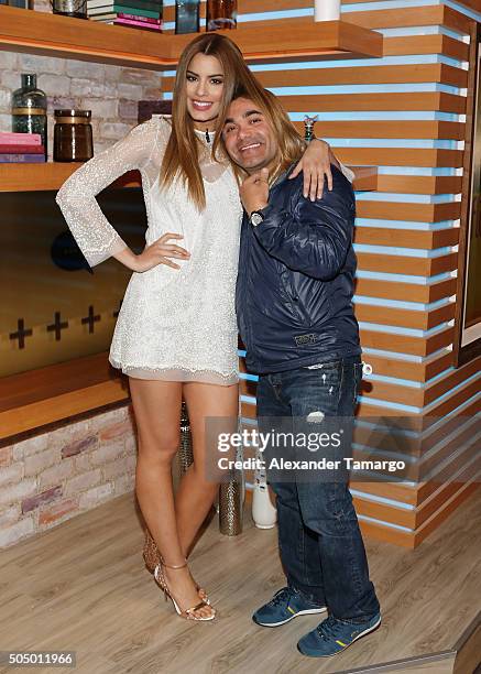 Miss Colombia Ariadna Gutierrez and Oscar Petit are seen on the set of "El Gordo y La Flaca" at Univision Studios on January 14, 2016 in Miami,...