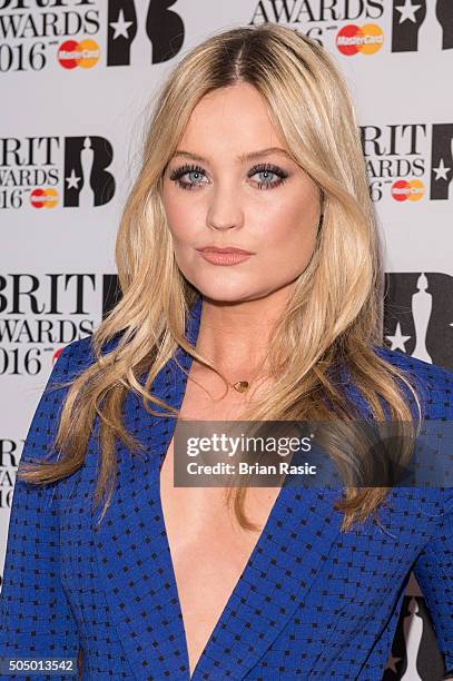 Laura Whitmore attends the nominations launch for The Brit Awards 2016 at ITV Studios on January 14, 2016 in London, England.