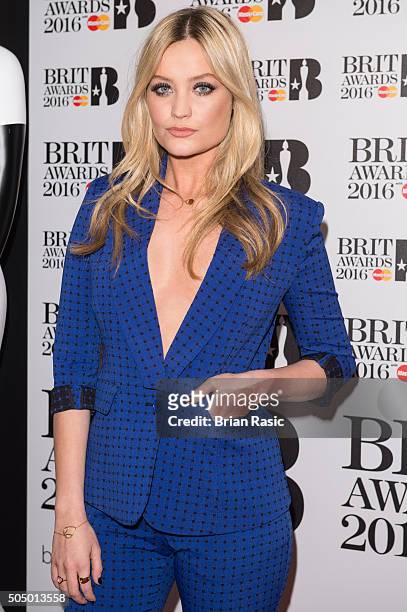 Laura Whitmore attends the nominations launch for The Brit Awards 2016 at ITV Studios on January 14, 2016 in London, England.