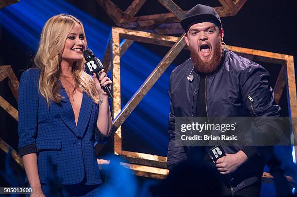 Laura Whitmore and Jack Garratt at the nominations launch for The Brit Awards 2016 at ITV Studios on January 14, 2016 in London, England.
