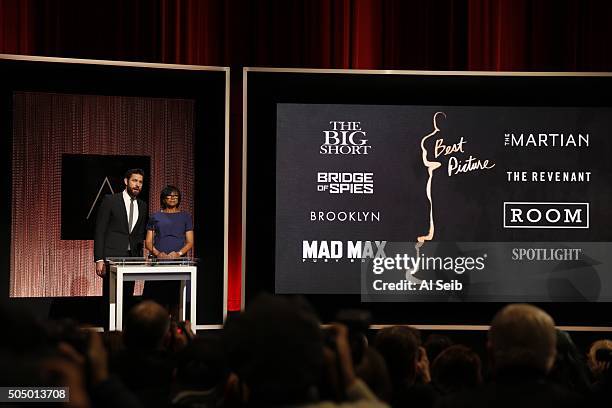 Actor John Krasinski and Academy President Cheryl Boone Isaacs announce nominees for Best Motion Picture of the Year at the announcement of the 88th...
