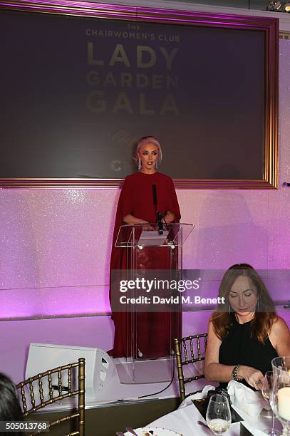 Tamara Beckwith speaks onstage at The Lady Garden Gala hosted by Chopard in aid of Silent No More Gynaecological Cancer Fund and Cancer Research UK...