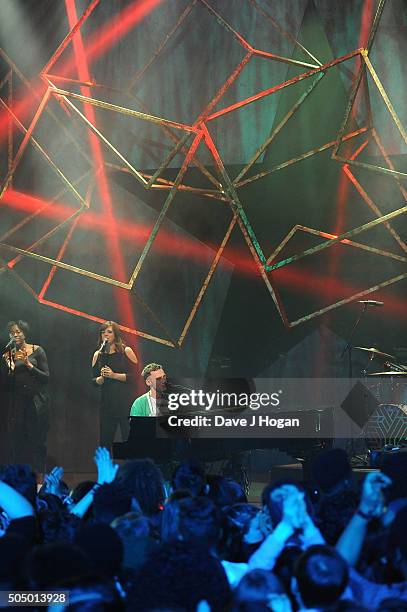 Olly Alexander of Years & Years performing at the nominations launch for The Brit Awards 2016 at ITV Studios on January 14, 2016 in London, England.