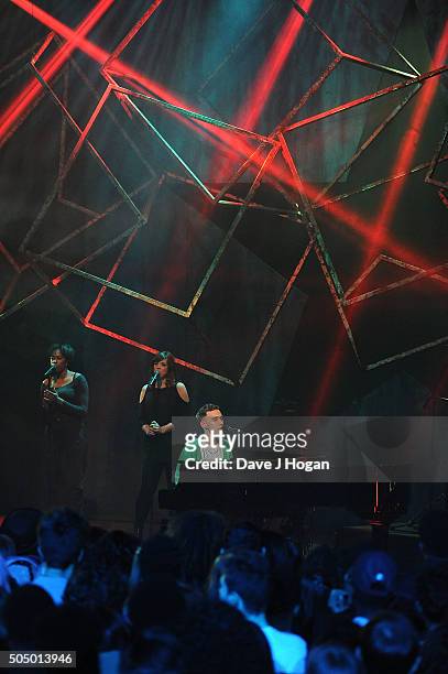 Olly Alexander of Years & Years performing at the nominations launch for The Brit Awards 2016 at ITV Studios on January 14, 2016 in London, England.