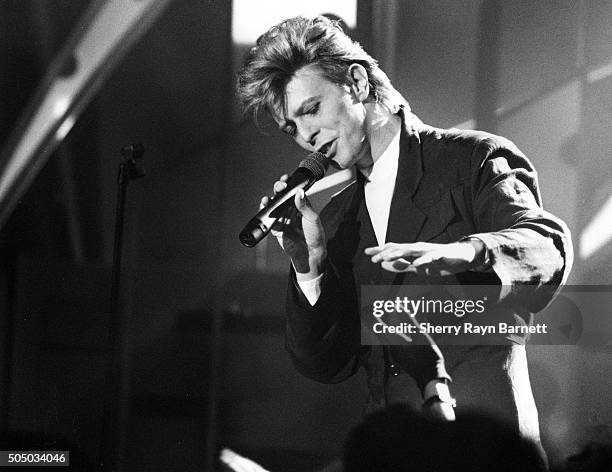 Musician David Bowie performs on the TV show "Top Of The Pops" on April 25, 1987 in Los Angeles, California.