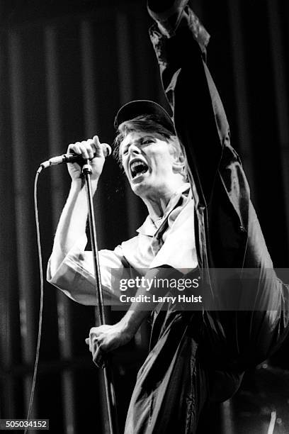 David Bowie is performing at the Fresno convention Center in Fresno, California on April 2, 1978