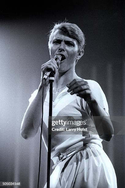 David Bowie is performing at the Fresno convention Center in Fresno, California on April 2, 1978