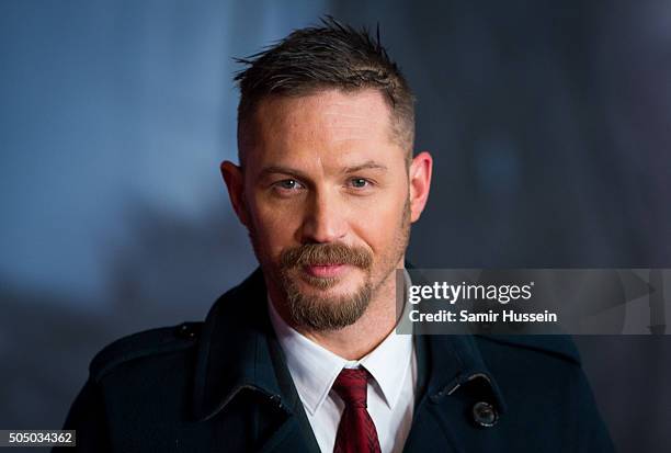 Tom Hardy attends UK Premiere of "The Revenant" at Empire Leicester Square on January 14, 2016 in London, England.