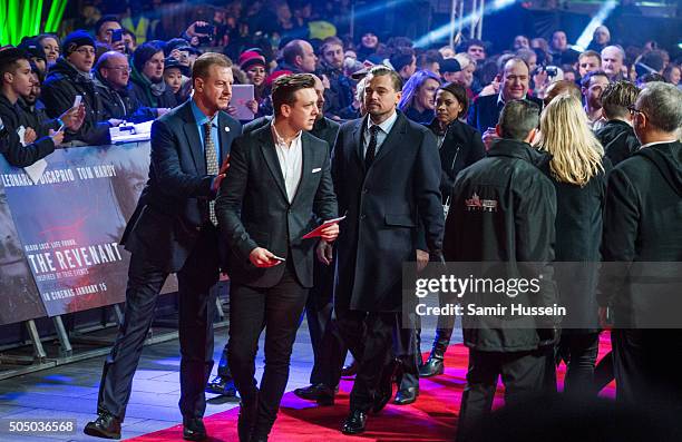 Leonardo DiCaprio attends UK Premiere of "The Revenant" at Empire Leicester Square on January 14, 2016 in London, England.