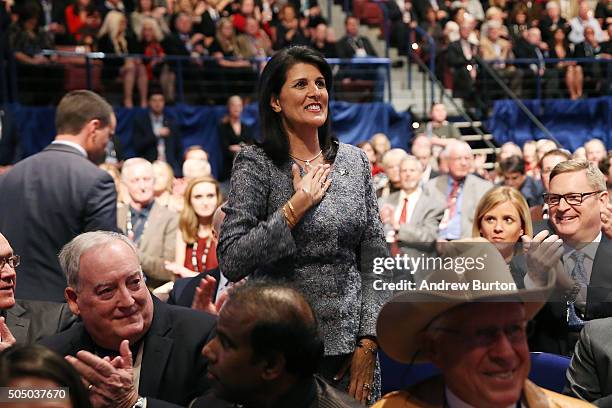 Governor of South Carolina Nikki Haley waves to the crowd prior to watching the Fox Business Network Republican presidential debate at the North...