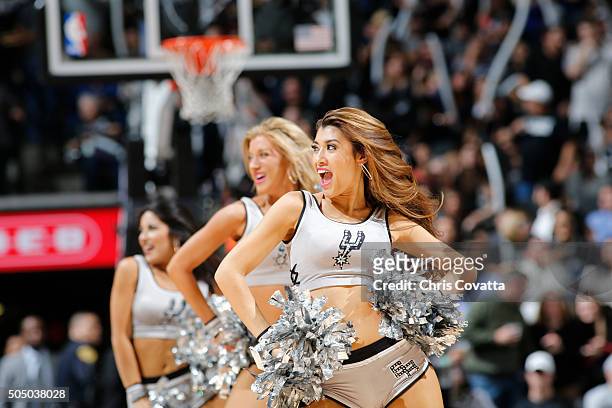 The San Antonio Spurs dance team is seen during the game against the Cleveland Cavaliers on January 14, 2016 at the AT&T Center in San Antonio,...