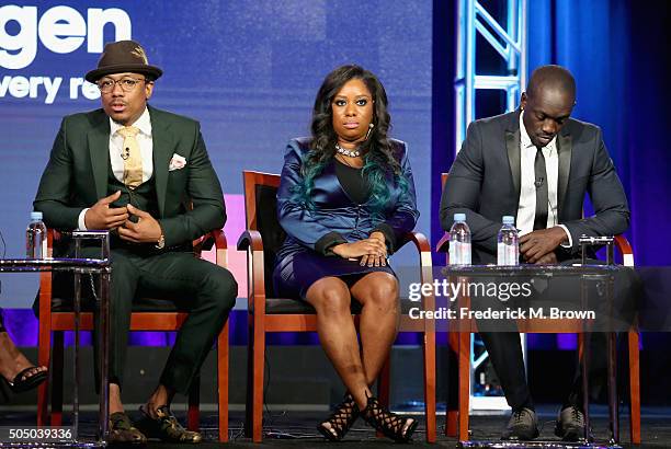 Boss/Executive Producer Nick Cannon, assistant Drekia Glenn and Boss Bu Thiam speak onstage during the 'Like A Boss' panel discussion at the...