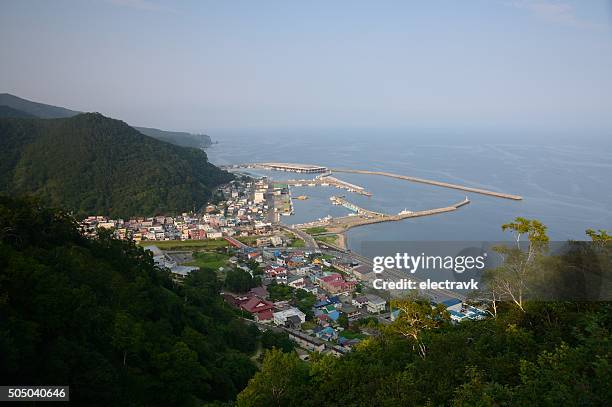 fishing village - rausu harbor stock pictures, royalty-free photos & images