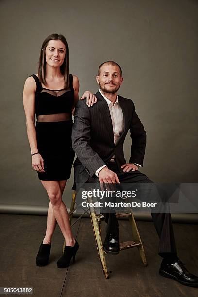 Tv personalities Kacy Catanzaro and Brent Steffensen of NBCUniversal/Esquire's 'Team Ninja Warrior' pose in the Getty Images Portrait Studio at the...