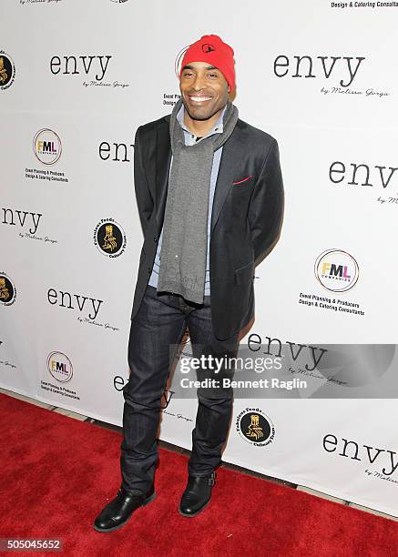 Radio personality Tiki Barber attends the grand opening of envy by Melissa Gorga Boutique on January 14, 2016 in Montclair, New Jersey.