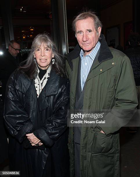 Julia Schafler and Jim Dale attend "Noises Off" Broadway opening night at American Airlines Theatre on January 14, 2016 in New York City.