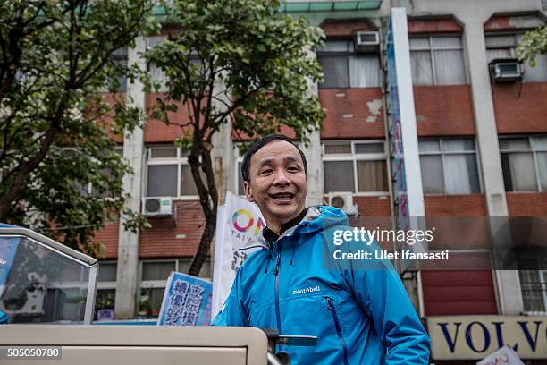 Kuomintang Party presidential candidate Eric Chu, during rally campaign ahead of the Taiwanese presidential election on January 15, 2016 in Taipei,...