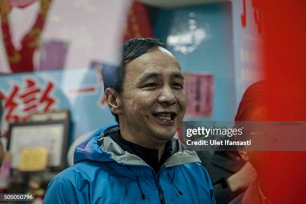 Kuomintang Party presidential candidate Eric Chu, during rally campaign ahead of the Taiwanese presidential election on January 15, 2016 in Taipei,...