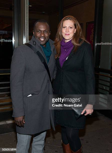 Joshua Henry and Cathryn Stringer attend "Noises Off" Broadway opening night at American Airlines Theatre on January 14, 2016 in New York City.