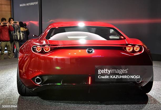 Mazda Motor displays the rotary sports concept, the Mazda RX-Vision at Tokyo Auto Salon 2016 at Makuhari Messe in Chiba on January 15, 2016. The...