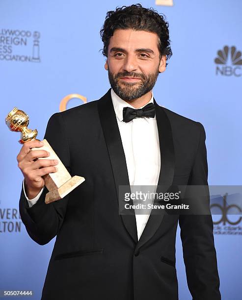 Oscar Isaac poses at the 73rd Annual Golden Globe Awardsat The Beverly Hilton Hotel on January 10, 2016 in Beverly Hills, California.