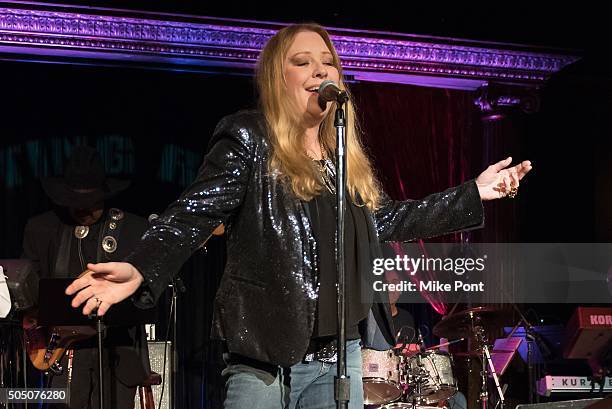 Singer Bebe Buell performs during the Velvet Underground Lou Reed Benefit Tribute 50th Anniversary Celebration of the Arts at The Cutting Room on...