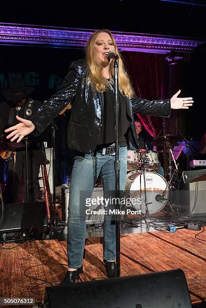 Singer Bebe Buell performs during the Velvet Underground Lou Reed Benefit Tribute 50th Anniversary Celebration of the Arts at The Cutting Room on...