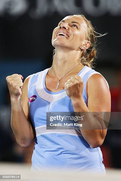 Svetlana Kuznetsova of Russia celebrates winning the final match against Monica Puig of Puerto Rico day six of the 2016 Sydney International at...