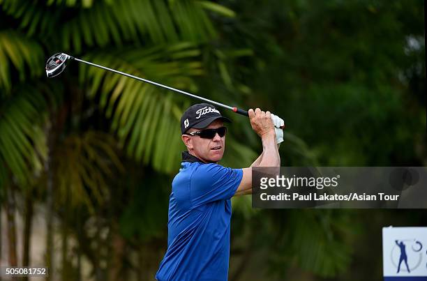 Michael Wright of Australia in action during the Asian Tour Qualifying School Final Stage at Springfield Royal Country Club on January 15, 2016 in...