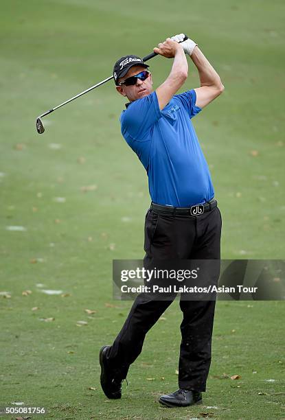 Michael Wright of Australia in action during the Asian Tour Qualifying School Final Stage at Springfield Royal Country Club on January 15, 2016 in...