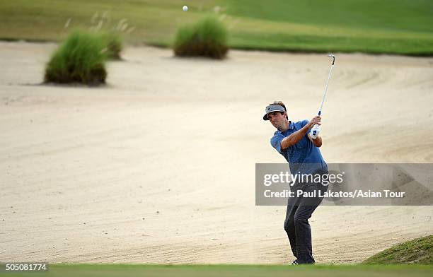 Tom Johnson of the USA in action during the Asian Tour Qualifying School Final Stage at Springfield Royal Country Club on January 15, 2016 in Hua...