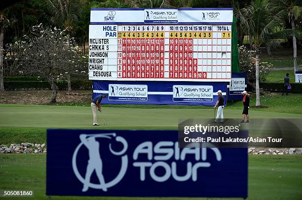 General view of the 18th leader board during the Asian Tour Qualifying School Final Stage at Springfield Royal Country Club on January 15, 2016 in...