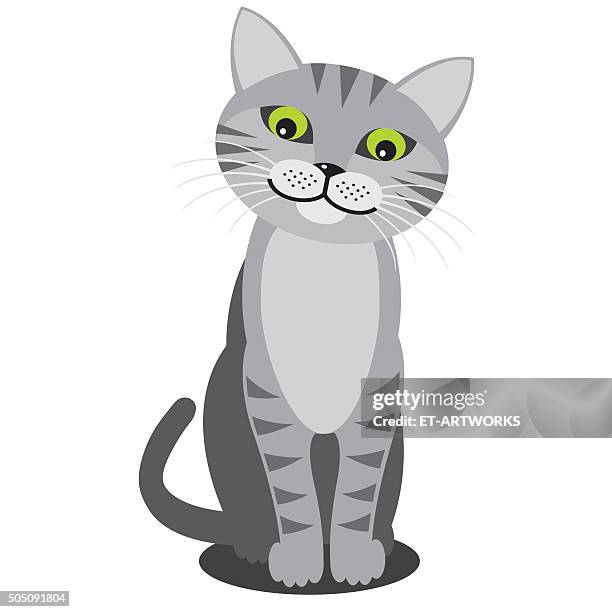 ilustraciones, imágenes clip art, dibujos animados e iconos de stock de sonriendo cat. vector - gato