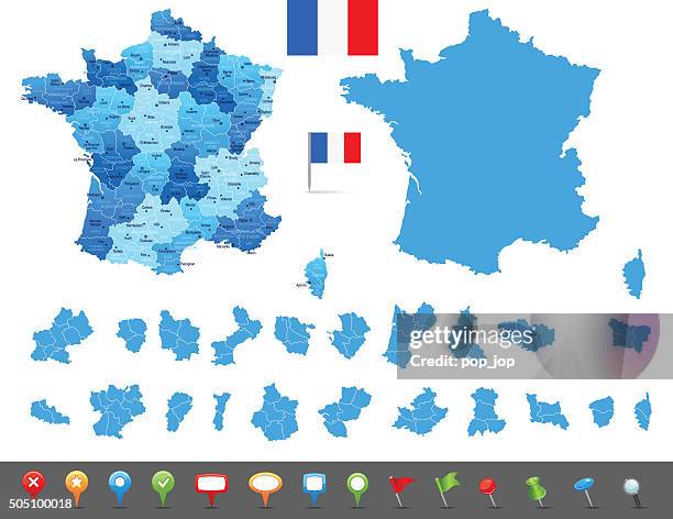 map of france - states, cities and navigation icons - nord 幅插畫檔、美工圖案、卡通及圖標