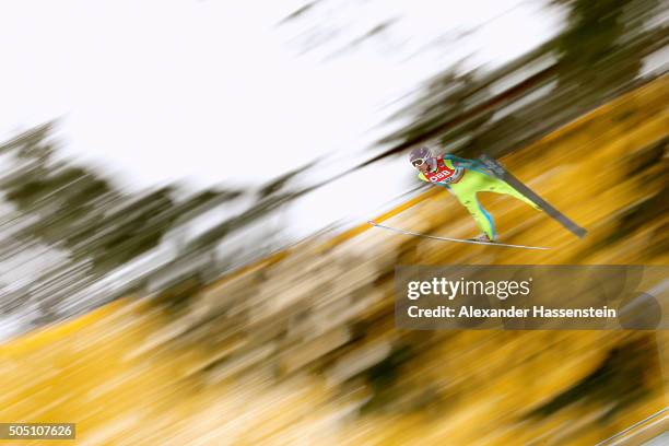 Andreas Wellinger of Germany competes in the 2nd round of the FIS Ski Flying World Championship 2016 during day 2 at the Kulm on January 15, 2016 in...