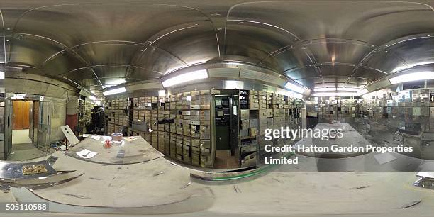 Crow bar is pictured among smashed safe deposit boxes in the underground vault of the Hatton Garden Safe Deposit Company which was raided in what has...