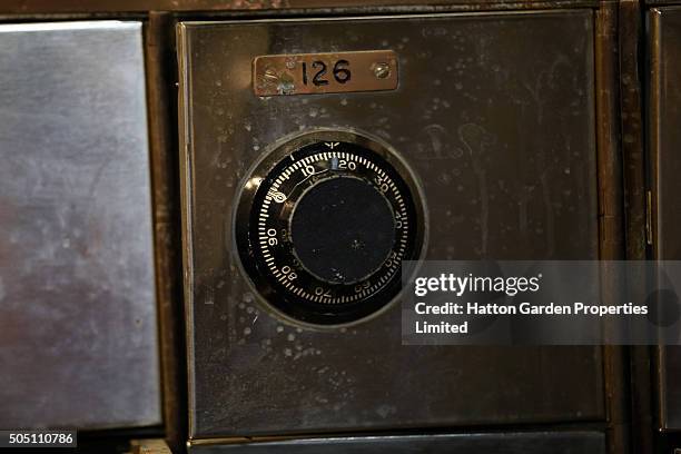 The broken lock of a smashed safe deposit box is pictured in the underground vault of the Hatton Garden Safe Deposit Company which was raided in what...