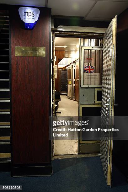 The basement corridor between an exit and the underground vault of the Hatton Garden Safe Deposit Company which was raided in what has been called...