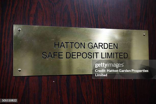 Sign in the basement corridor between an exit and the underground vault of the Hatton Garden Safe Deposit Company which was raided in what has been...