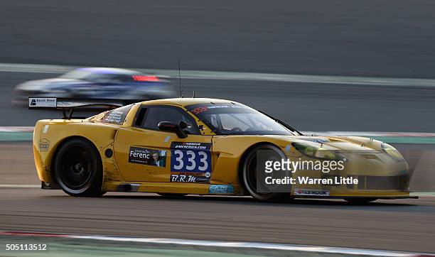 Racing, Chevrolet Corvette races during the Hankook 24 Hours Dubai Race in the International Endurance Series at Dubai Autodrome on January 15, 2015...